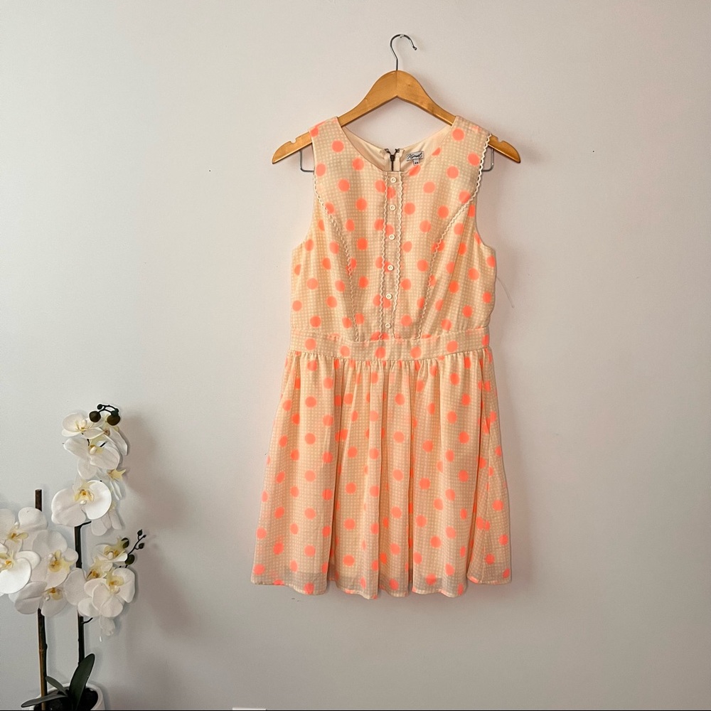 Peach and coral polka dot dress